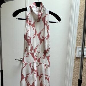 NWOT Elegant Floral Printed MIDI Dress in Beige Pink & Ivory